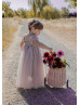Taupe Lace Tulle Floor Length Romantic Wedding Flower Girl Dress